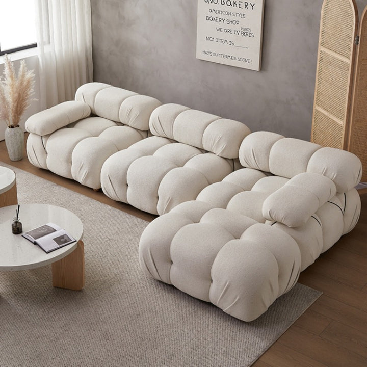 【ソファ】クリーム色おしゃれ 選べる3素材