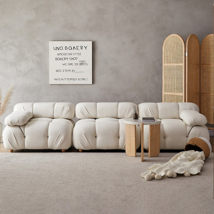 【ソファ】クリーム色おしゃれ 選べる3素材