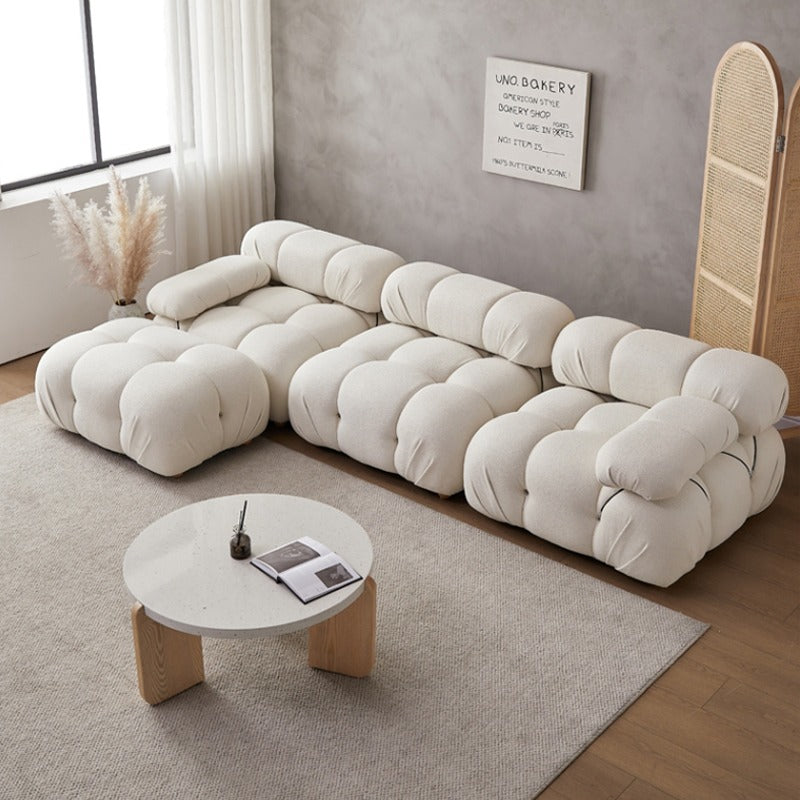 【ソファ】クリーム色おしゃれ 選べる3素材