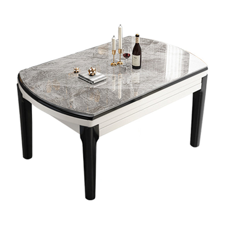 【ダイニングテーブル】 高級感 伸長式 天板厚み選べる ダイニングテーブルセットの全体画像 グレー テーブルのみ