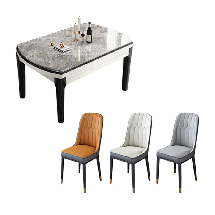 【ダイニングテーブル】 高級感 伸長式 天板厚み選べる ダイニングテーブルセットの全体画像 グレー