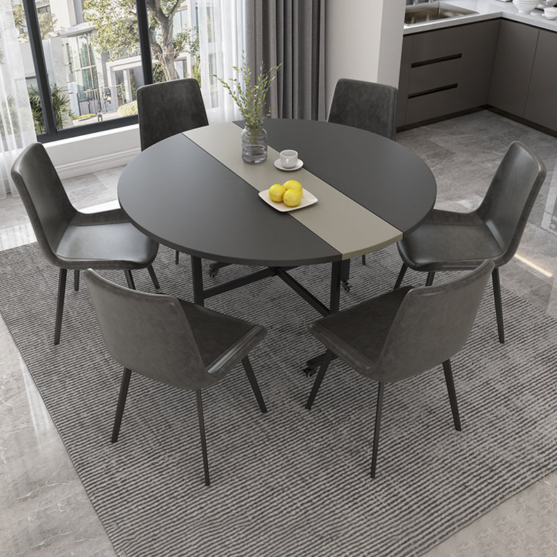 【ダイニングテーブル】シンプル 円型 伸長式 ライトグレー+グレー ダイニングテーブルセット 120*120*76