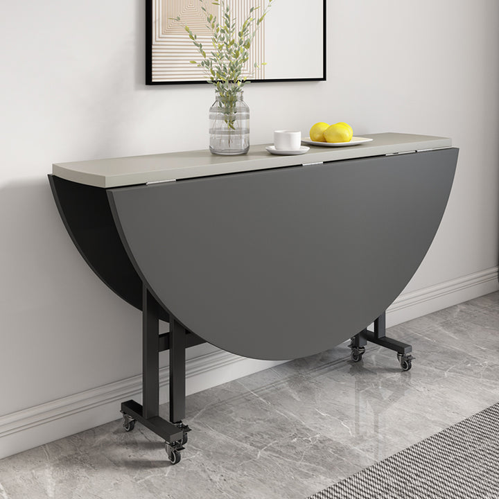 【ダイニングテーブル】シンプル 円型 伸長式 ライトグレー+グレー テーブルのみ 120*120*76