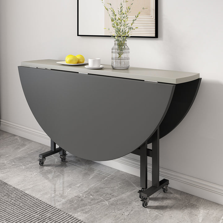 【ダイニングテーブル】シンプル 円型 伸長式 ライトグレー+グレー テーブルのみ 120*120*76