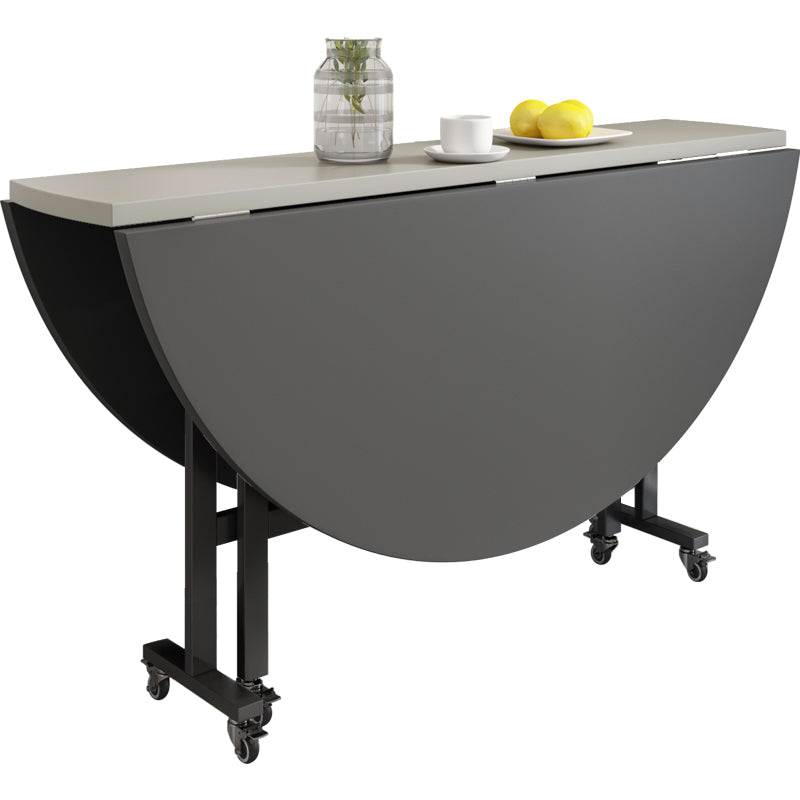 【ダイニングテーブル】シンプル 円型 伸長式 ダイニングテーブルセットの全体画像 ライトグレー+グレー テーブルのみ 120*120*76