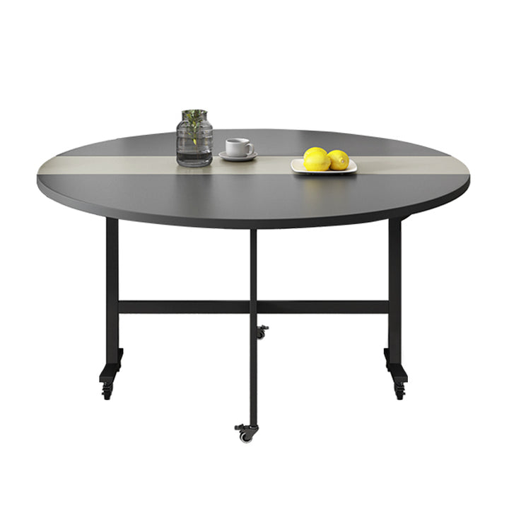 【ダイニングテーブル】シンプル 円型 伸長式 ダイニングテーブルセットの全体画像 ライトグレー+グレー テーブルのみ 120*120*76