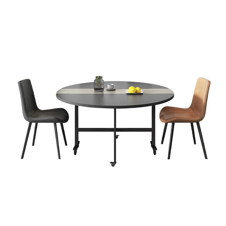 【ダイニングテーブル】シンプル 円型 伸長式 ダイニングテーブルセットの全体画像 ライトグレー+グレー テーブル+椅子*2(グレー+オレンジ) 120*120*76