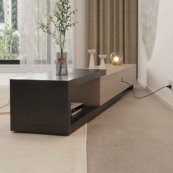 【テレビボード】ミルクティー色伸縮式テレビボード 裏面の穴用孔の細部画像