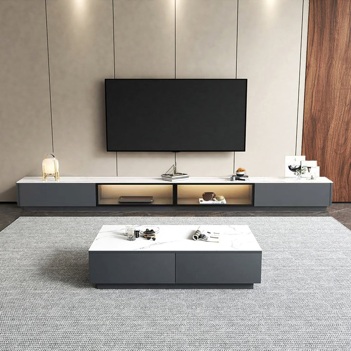 【テレビボード】マーブル柄テレビボード 選べる2色 天板色ホワイト+グレー 240(120+120)*35*33.6