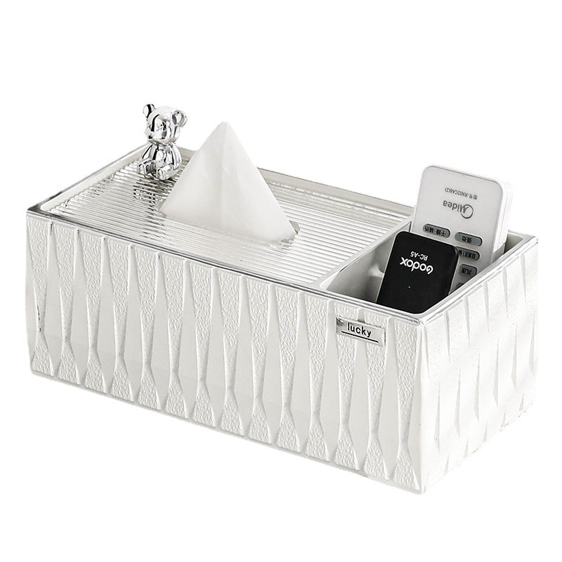 【ティッシュケース】高級感 シンプルホワイト クマちゃん付き