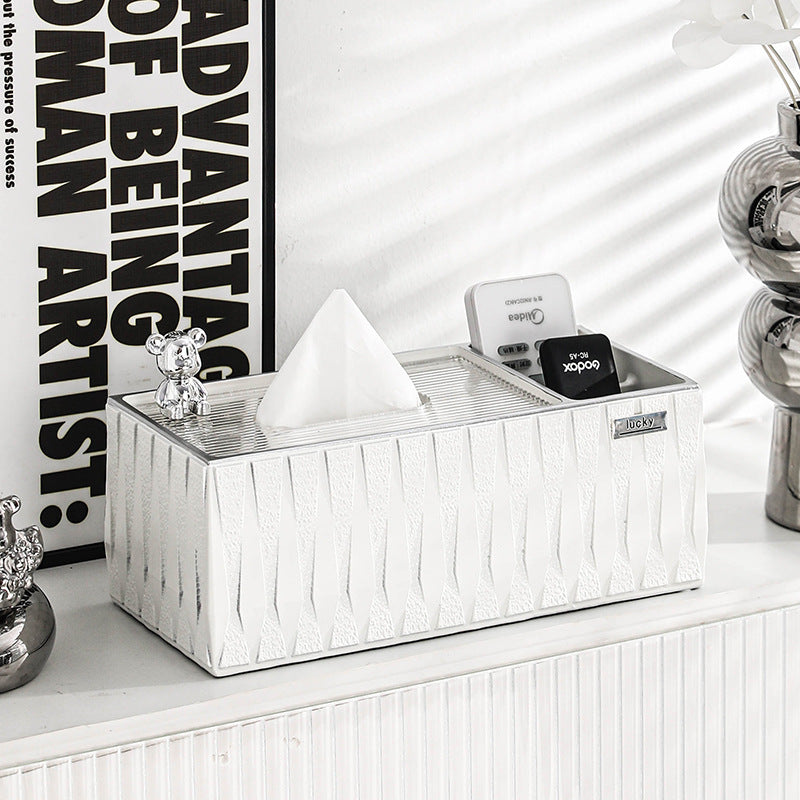 【ティッシュケース】高級感 シンプルホワイト クマちゃん付き