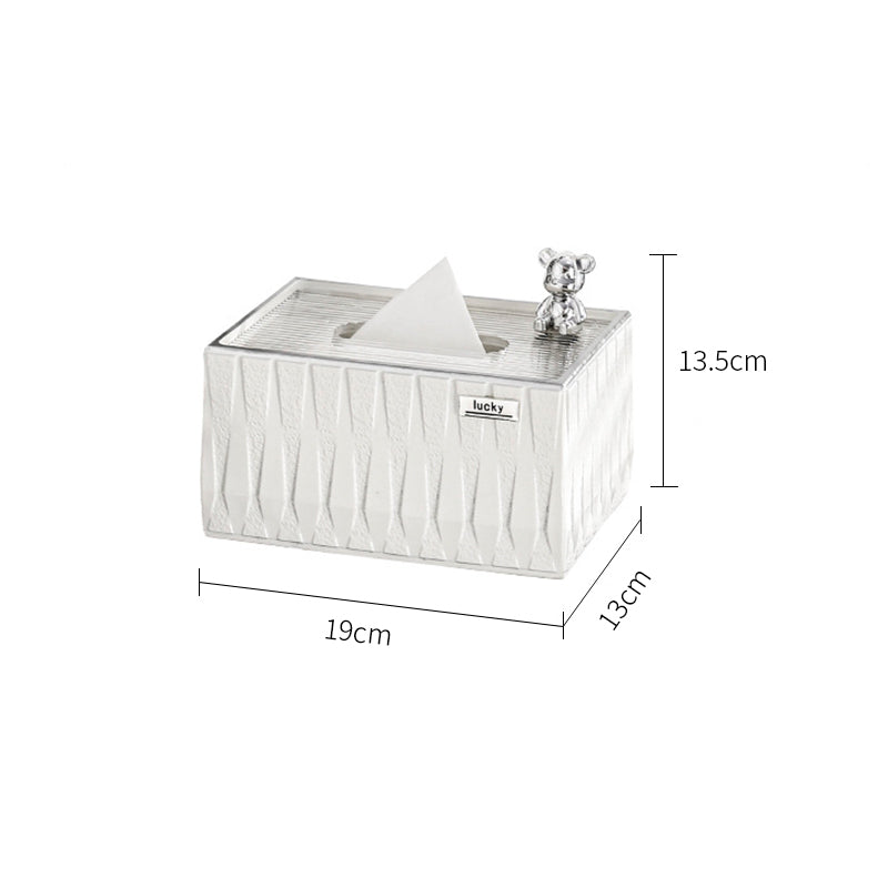 【ティッシュケース】高級感 シンプルホワイト クマちゃん付き