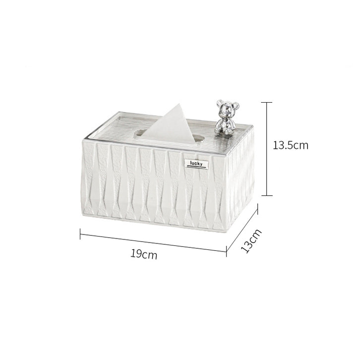 【ティッシュケース】高級感 シンプルホワイト クマちゃん付き