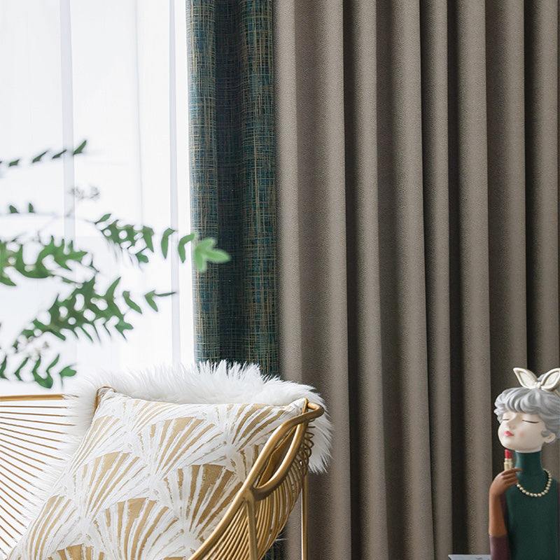 【ドレープカーテン】高級感 緑とブラウンの組み合わせ