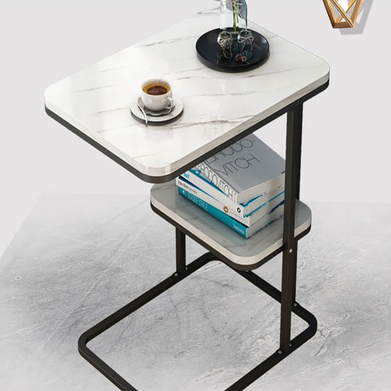 【サイドテーブル】マーブル模様おしゃれ 2色 サイドテーブルの全体画像 2段式(黒色のフレーム) 50*30*55 安心の100日間返品交換保証