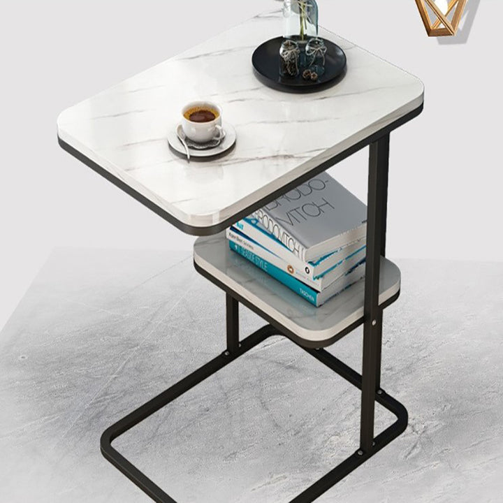 【サイドテーブル】マーブル模様おしゃれ 2色 サイドテーブルの全体画像 2段式(黒色のフレーム) 50*30*55 安心の100日間返品交換保証