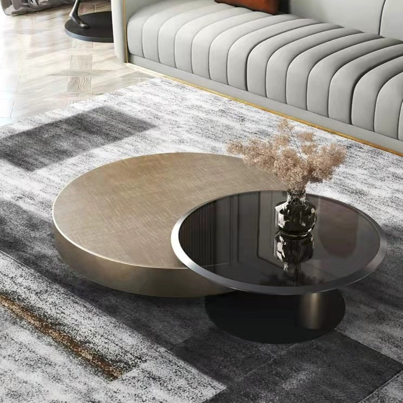 【ローテーブル】イタリア黒金風 ゴールド セット直径80CMローテーブル(引き出し無)+直径55CMサイドテーブル 100日間返品交換保証制度