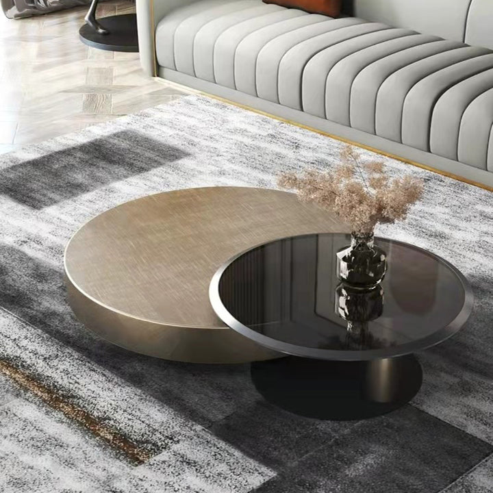 【ローテーブル】イタリア黒金風 ゴールド セット直径80CMローテーブル(引き出し無)+直径55CMサイドテーブル 100日間返品交換保証制度