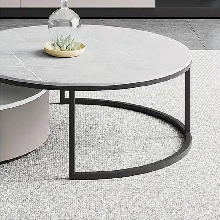 【ローテーブル】グレー系ラウンド 高いテーブルの細部画像 高いグレー直径80 100日間返品交換保証制度