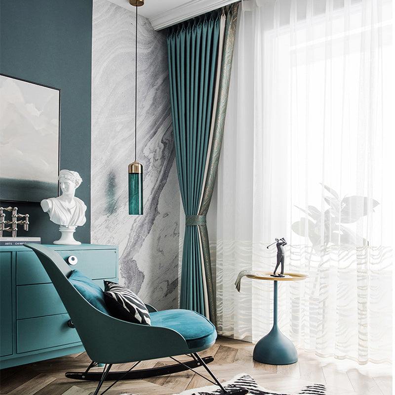 【ドレープカーテン】高級感フランス風 選べる8色 濃いグリーン(柄付け)+アイボリー+濃いグリーン ポリエステル100% 遮光1級