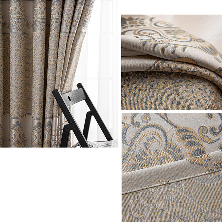 【ドレープカーテン】ジャガード織 選べる24色柄 カーテンの細部画像 ゴールド(柄付け) ポリエステル 遮光1級 1.5倍ヒダ(2つ山)