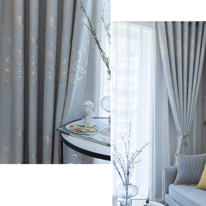 【ドレープカーテン】ジャガード織 選べる24色柄 カーテンの細部画像 浅いブルー(柄付け) ポリエステル 遮光1級 1.5倍ヒダ(2つ山)