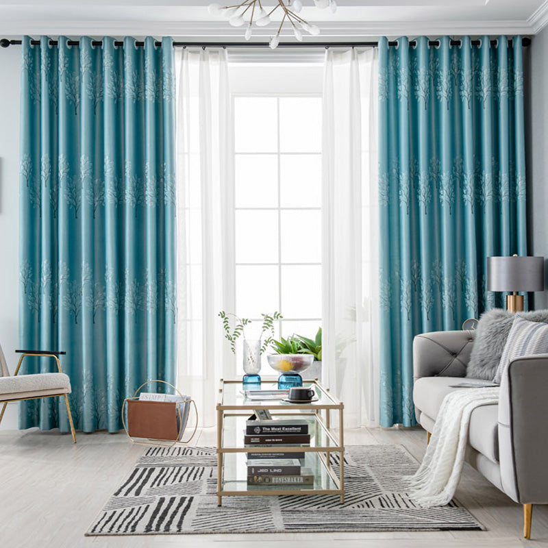 【ドレープカーテン】ジャガード織 選べる24色柄 ブルー(柄付け) ポリエステル 遮光1級 1.5倍ヒダ(2つ山)