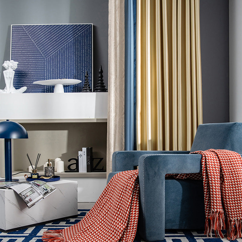 【ドレープカーテン】高級感フランス風 選べる8色 カーテンの細部画像 ゴールド(柄付け)+濃いブルー+イエロー ポリエステル100% 遮光1級