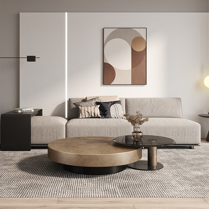 【ローテーブル】イタリア黒金風 ゴールド セット直径80CMローテーブル(引き出し無)+直径55CMサイドテーブル 100日間返品交換保証制度