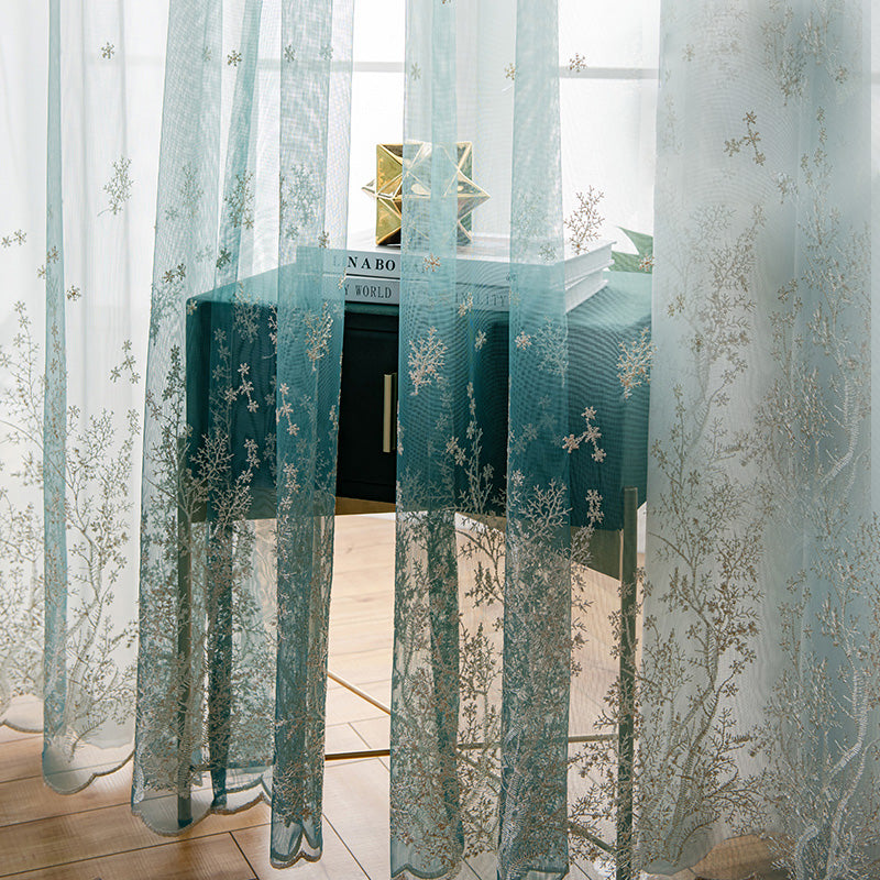 【レースカーテン】青い空霧雨 選べる4色 カーテンの細部画像 ホワイト+ブルー(柄付け) ポリエステル