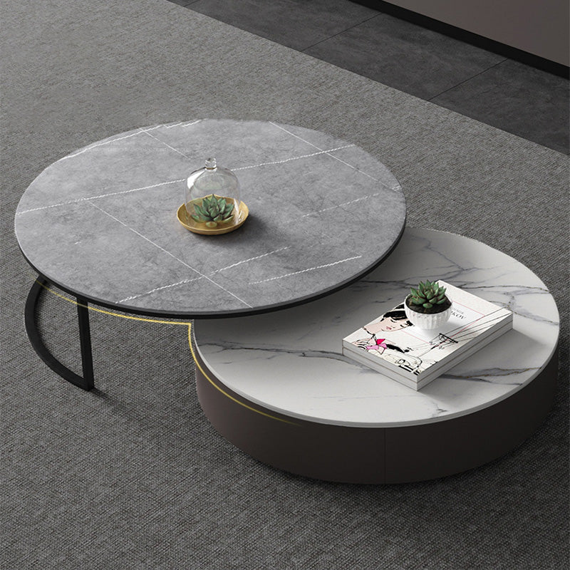 【ローテーブル】グレー系ラウンド 色・パターン高グレー+低ホワイト 高いグレー直径80+低いホワイト直径70 100日間返品交換保証制度