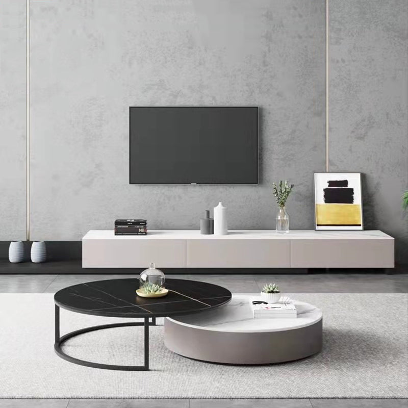 【ローテーブル】グレー系ラウンド 色・パターン高ブラック+低ホワイト 高いグレー直径80+低いホワイト直径70 100日間返品交換保証制度