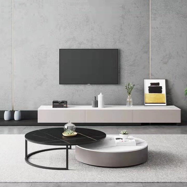 【ローテーブル】グレー系ラウンド 色・パターン高ブラック+低ホワイト 高いグレー直径80+低いホワイト直径70 100日間返品交換保証制度