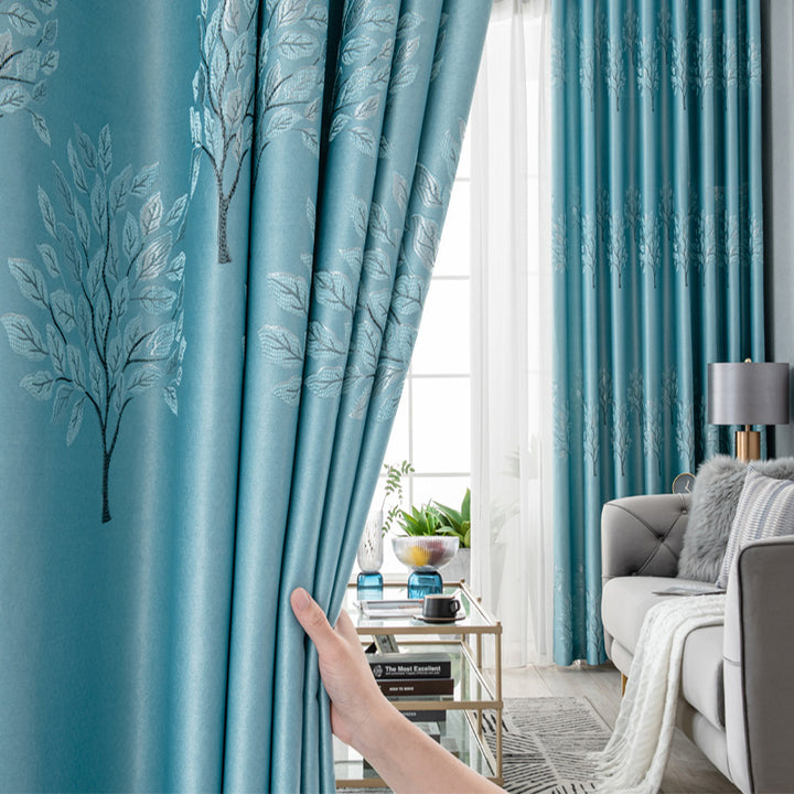 【ドレープカーテン】ジャガード織 選べる24色柄 カーテンの細部画像 ブルー(柄付け) ポリエステル 遮光1級 1.5倍ヒダ(2つ山)