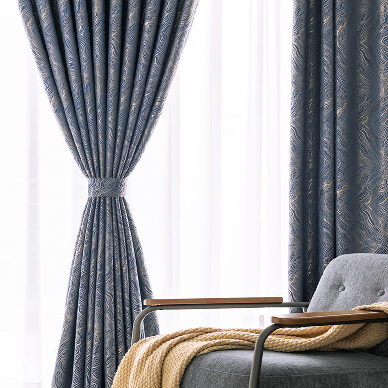 【ドレープカーテン】高級感フランス風 選べる8色 濃いブルー(柄付け) ポリエステル100% 遮光1級