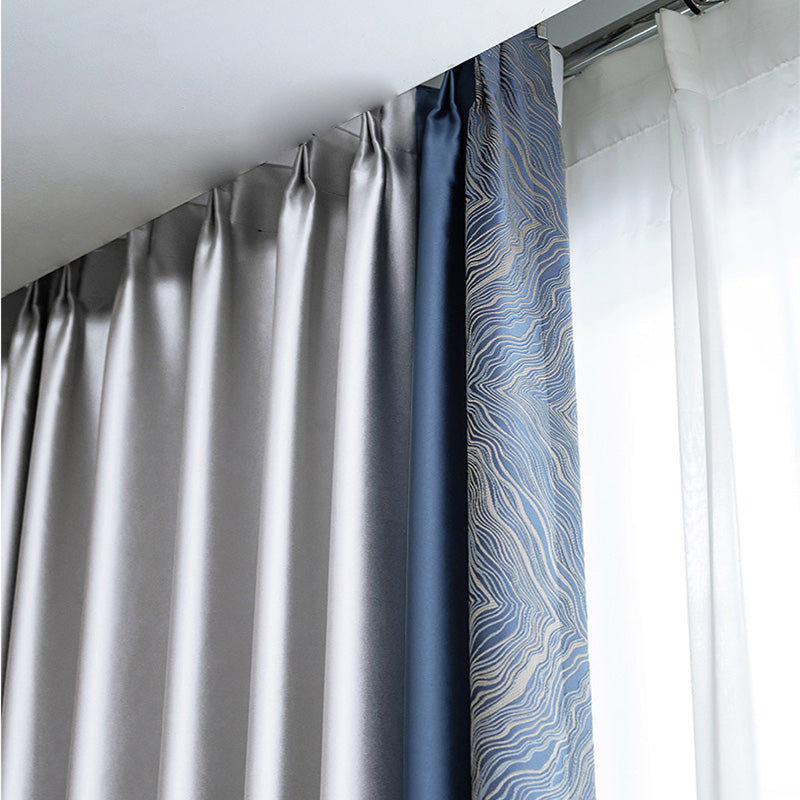 【ドレープカーテン】高級感フランス風 選べる8色 カーテンの細部画像 シルバー+濃いブルー+濃いブルー(柄付け) ポリエステル100% 遮光1級