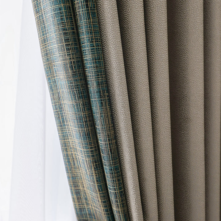 【ドレープカーテン】高級感 緑とブラウンの組み合わせ