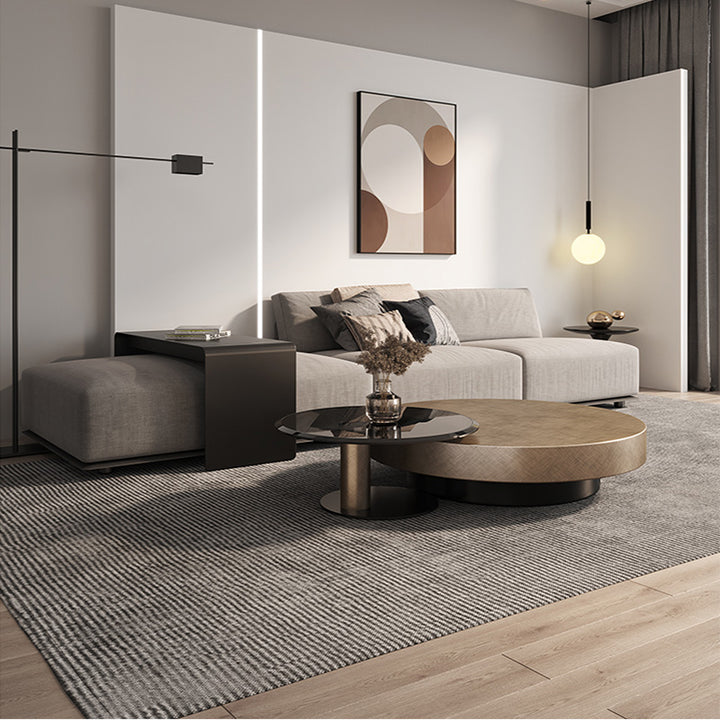 【ローテーブル】イタリア黒金風 ゴールド セット直径80CMローテーブル(引き出し無)+直径55CMサイドテーブル 100日間返品交換保証制度