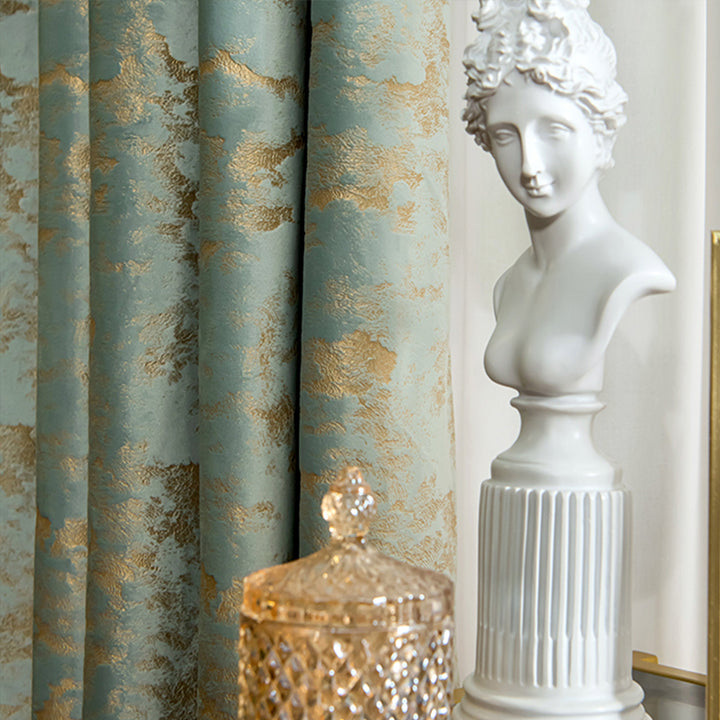 【ドレープカーテン】ゴージャス 地中海1色のみ カーテンの細部画像 グリーン(柄付け) 布製 遮光2級