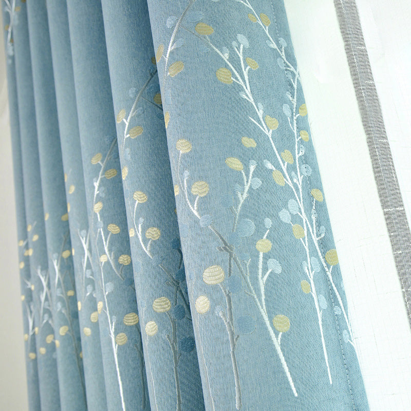 【ドレープカーテン】ジャガード織 選べる24色柄 カーテンの細部画像 ブルー(柄付け) ポリエステル 遮光1級 1.5倍ヒダ(2つ山)