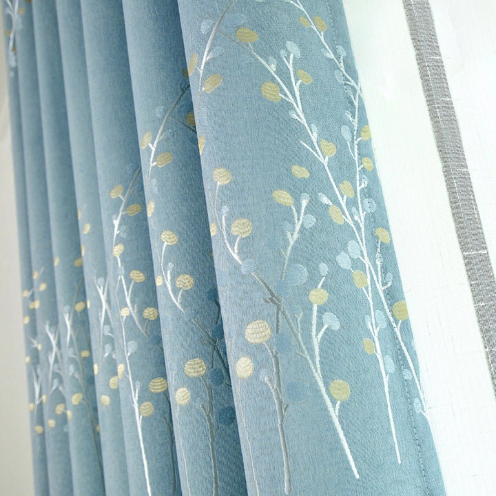 【ドレープカーテン】ジャガード織 選べる24色柄 カーテンの細部画像 ブルー(柄付け) ポリエステル 遮光1級 1.5倍ヒダ(2つ山)