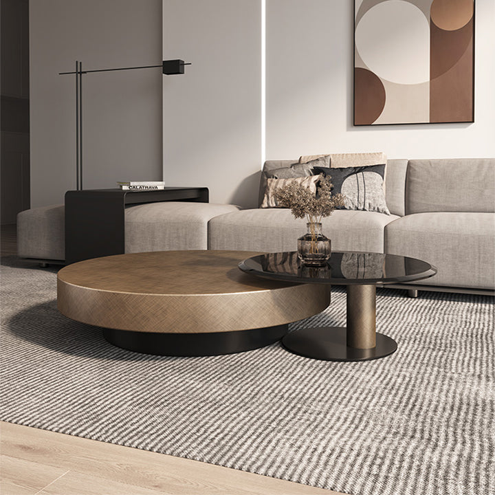 【ローテーブル】イタリア黒金風 ゴールド セット直径80CMローテーブル(引き出し無)+直径55CMサイドテーブル 100日間返品交換保証制度