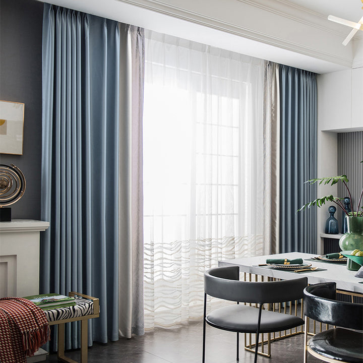 【ドレープカーテン】高級感フランス風 選べる8色 ブルー+浅いグレー(柄付け) ポリエステル100% 遮光1級