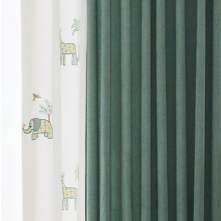 【ドレープカーテン】アニメ動物絵 緑