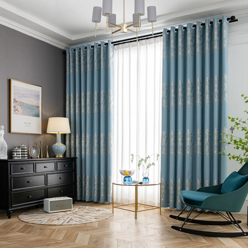 【ドレープカーテン】ジャガード織 選べる24色柄 ブルー(柄付け) ポリエステル 遮光1級 1.5倍ヒダ(2つ山)