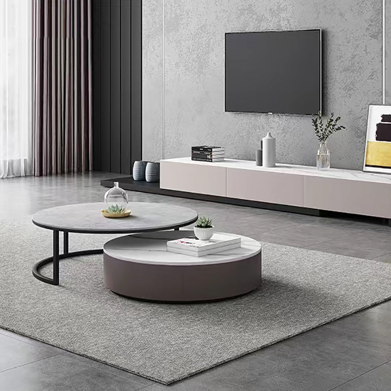 【ローテーブル】グレー系ラウンド 色・パターン高グレー+低ホワイト 高いグレー直径80+低いホワイト直径70 100日間返品交換保証制度