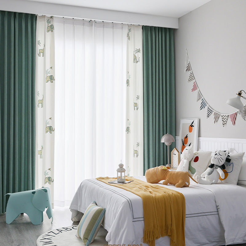 【ドレープカーテン】アニメ動物絵 緑