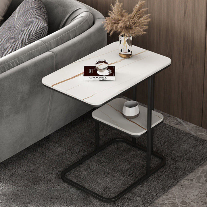 【サイドテーブル】マーブル模様おしゃれ 2色 2段式(黒色のフレーム) 50*30*55 安心の100日間返品交換保証