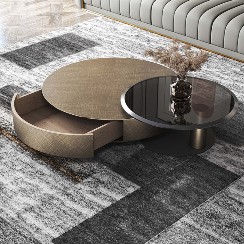 【ローテーブル】イタリア黒金風 ゴールド セット直径80CMローテーブル(引き出し付)+直径55CMサイドテーブル 100日間返品交換保証制度