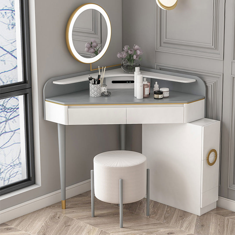 【ドレッサー】コンパクト2段式 1色のみ テーブル 収納棚 椅子 LEDミラー ホワイト+グレー 横幅75 100日間返品交換保証制度